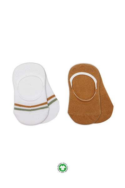 Bistyle 2'Li Penye Babet Silikon Çemberli Çorap 30102 Hardal Beyaz