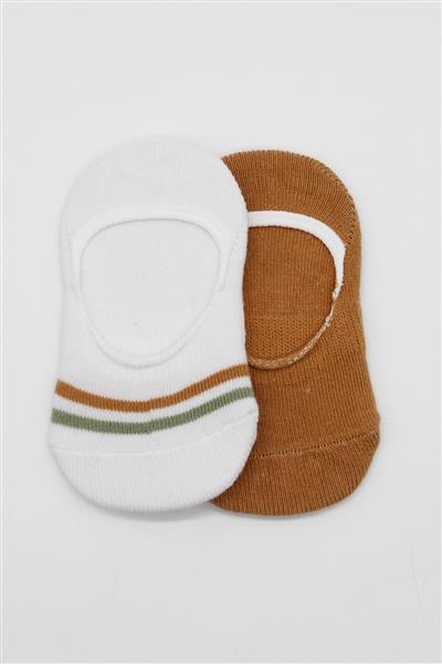 Bistyle 2'Li Penye Babet Silikon Çemberli Çorap 30102 Hardal Beyaz