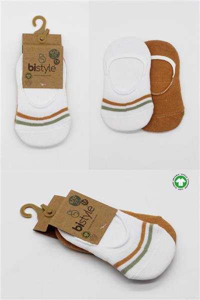 Bistyle 2'Li Penye Babet Silikon Çemberli Çorap 30102 Hardal Beyaz