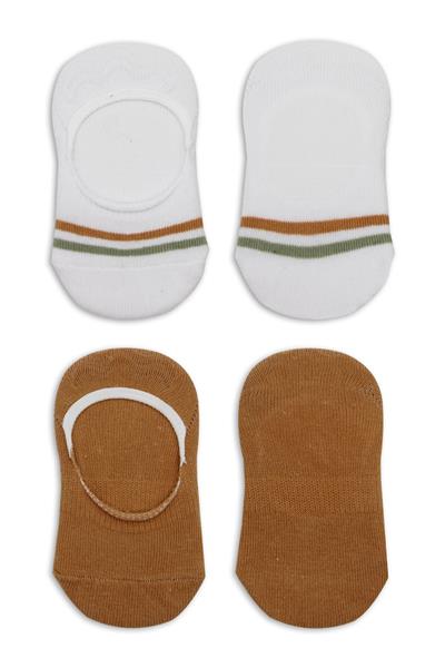 Bistyle 2'Li Penye Babet Silikon Çemberli Çorap 30102 Hardal Beyaz