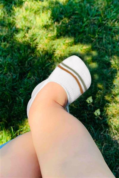 Bistyle 2'Li Penye Babet Silikon Çemberli Çorap 30102 Hardal Beyaz