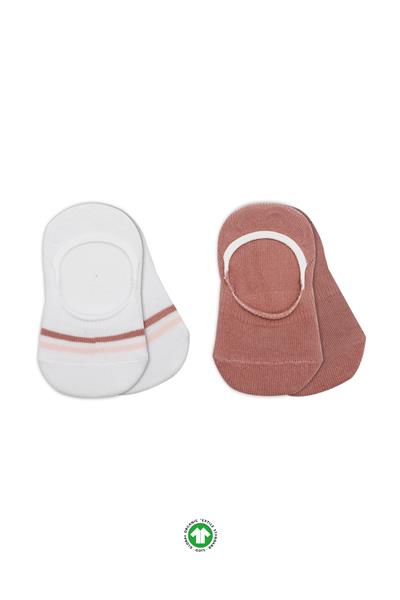 Bistyle 2'Li Penye Babet Silikon Çemberli Çorap 30102 Pudra Beyaz