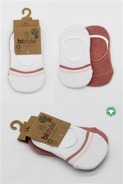 Bistyle 2'Li Penye Babet Silikon Çemberli Çorap 30102 Pudra Beyaz