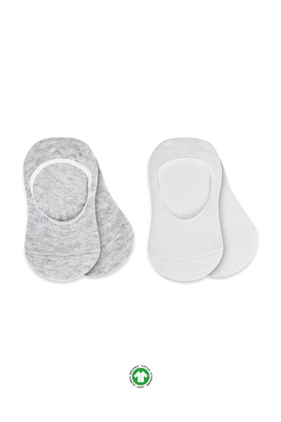 Bistyle 2'Li Penye Babet Silikonlu Basic Çorap 30104 Gri Beyaz
