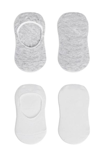 Bistyle 2'Li Penye Babet Silikonlu Basic Çorap 30104 Gri Beyaz