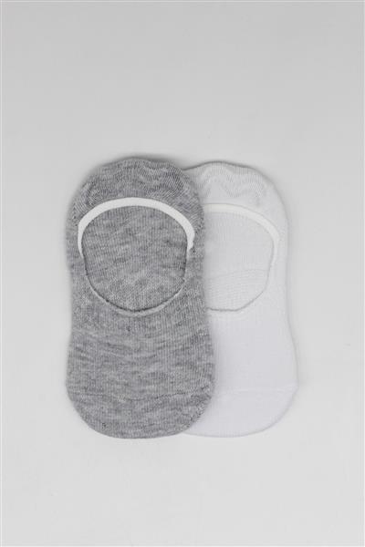 Bistyle 2'Li Penye Babet Silikonlu Basic Çorap 30104 Gri Beyaz