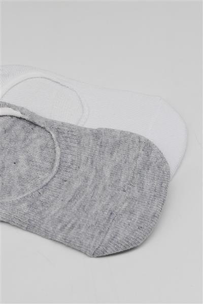 Bistyle 2'Li Penye Babet Silikonlu Basic Çorap 30104 Gri Beyaz