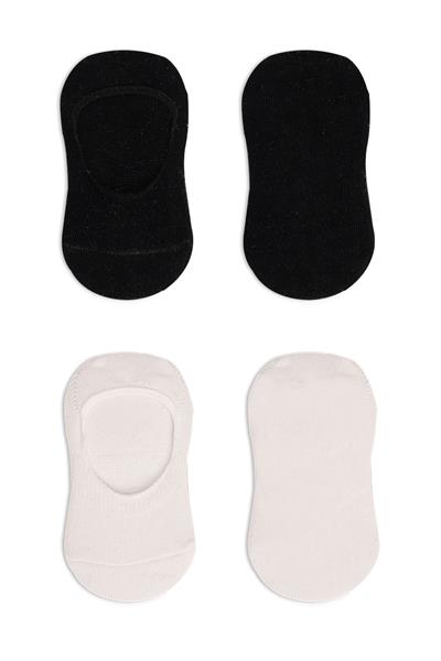 Bistyle 2'Li Penye Babet Silikonlu Basic Çorap 30104 Siyah Ekru