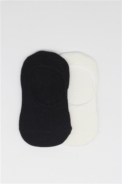 Bistyle 2'Li Penye Babet Silikonlu Basic Çorap 30104 Siyah Ekru