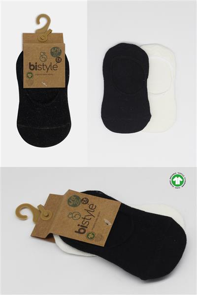 Bistyle 2'Li Penye Babet Silikonlu Basic Çorap 30104 Siyah Ekru