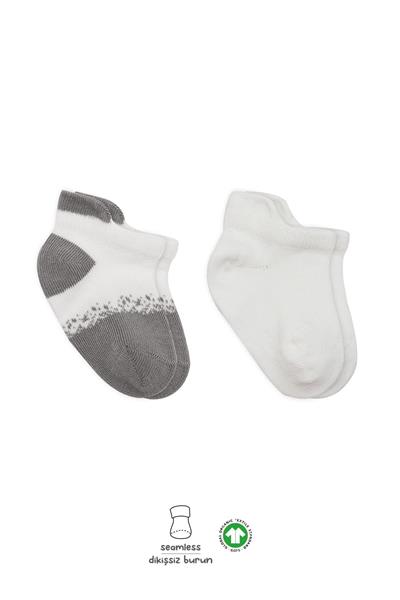 Bistyle 2'Li Penye Sneakers Çorap 20105 Ekru Gri