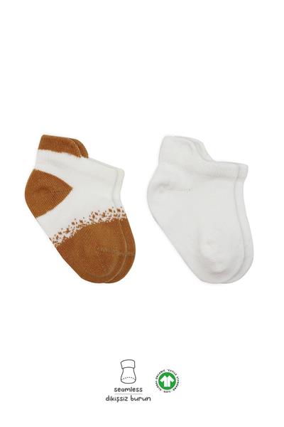 Bistyle 2'Li Penye Sneakers Çorap 20105 Ekru Hardal