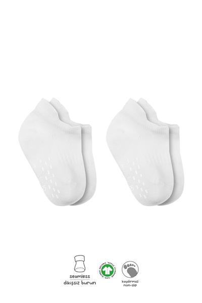 Bistyle 2'Li Sneakers Kaymaz Basic Penye Çorap 20103 Beyaz Beyaz