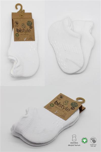 Bistyle 2'Li Sneakers Kaymaz Basic Penye Çorap 20103 Beyaz Beyaz