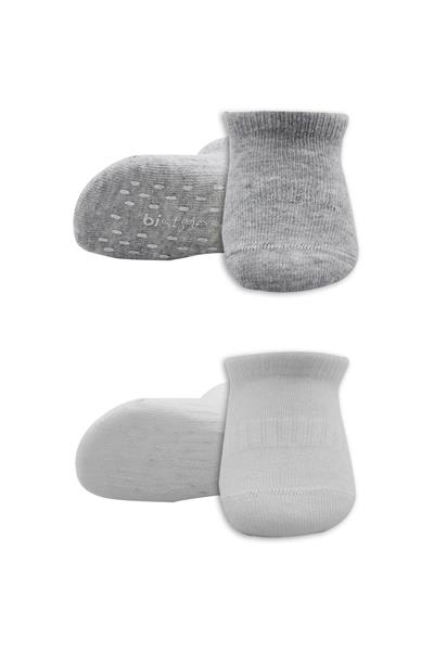 Bistyle 2'Li Sneakers Kaymaz Basic Penye Çorap 20103 Gri Beyaz