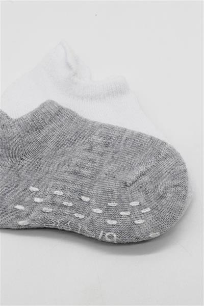 Bistyle 2'Li Sneakers Kaymaz Basic Penye Çorap 20103 Gri Beyaz