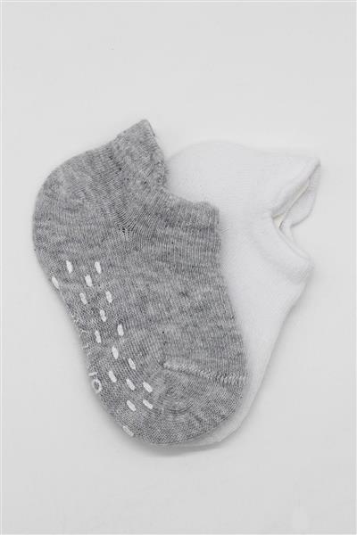 Bistyle 2'Li Sneakers Kaymaz Basic Penye Çorap 20103 Gri Beyaz