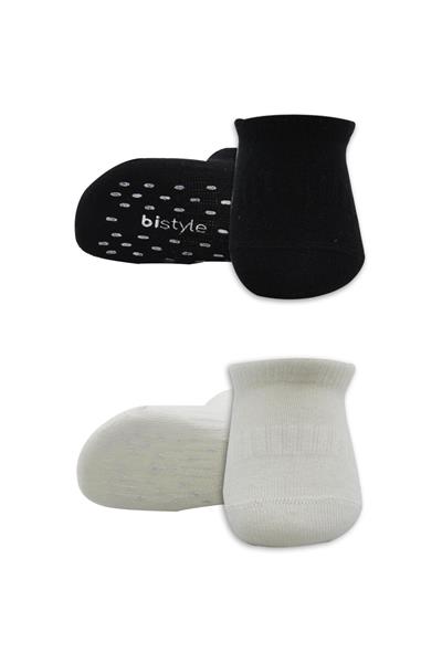 Bistyle 2'Li Sneakers Kaymaz Basic Penye Çorap 20103 Siyah Ekru