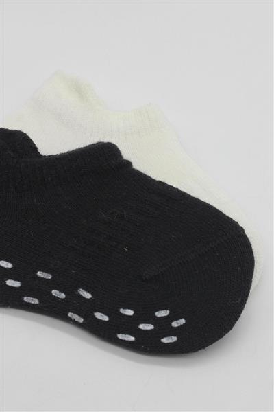 Bistyle 2'Li Sneakers Kaymaz Basic Penye Çorap 20103 Siyah Ekru