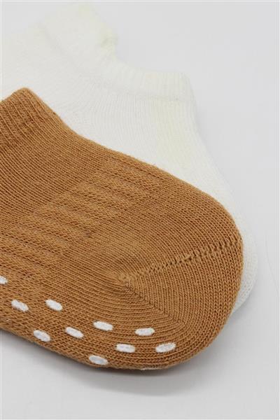 Bistyle 2'Li Sneakers Kaymaz Colours Penye Çorap 20104 Ekru Hardal