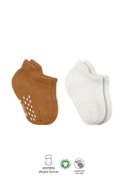 Bistyle 2'Li Sneakers Kaymaz Colours Penye Çorap 20104 Ekru Hardal