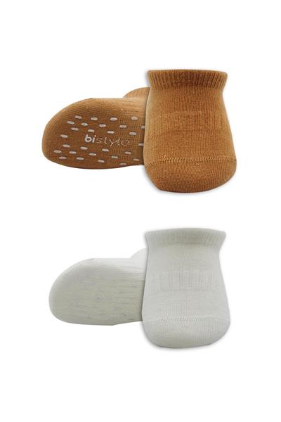 Bistyle 2'Li Sneakers Kaymaz Colours Penye Çorap 20104 Ekru Hardal