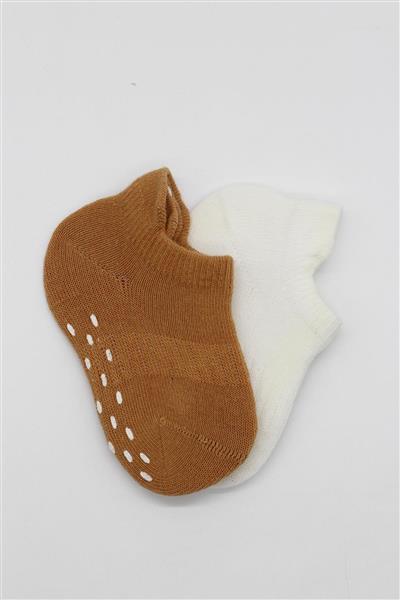 Bistyle 2'Li Sneakers Kaymaz Colours Penye Çorap 20104 Ekru Hardal