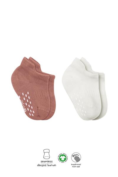 Bistyle 2'Li Sneakers Kaymaz Colours Penye Çorap 20104 Ekru Pudra