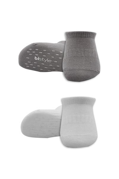 Bistyle 2'Li Sneakers Kaymaz Colours Penye Çorap 20104 Gri Beyaz