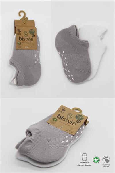 Bistyle 2'Li Sneakers Kaymaz Colours Penye Çorap 20104 Gri Beyaz