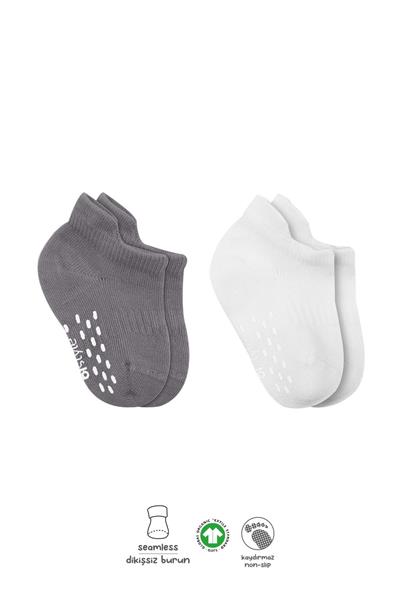 Bistyle 2'Li Sneakers Kaymaz Colours Penye Çorap 20104 Gri Beyaz