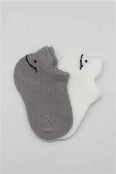 Bistyle 2'Li Sneakers Smile Penye Çorap 20106 Gri Ekru