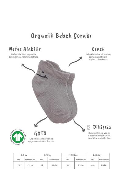 Bistyle 2'Li Sneakers Smile Penye Çorap 20106 Gri Ekru