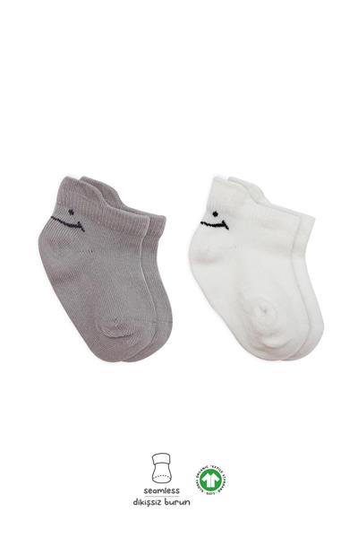 Bistyle 2'Li Sneakers Smile Penye Çorap 20106 Gri Ekru