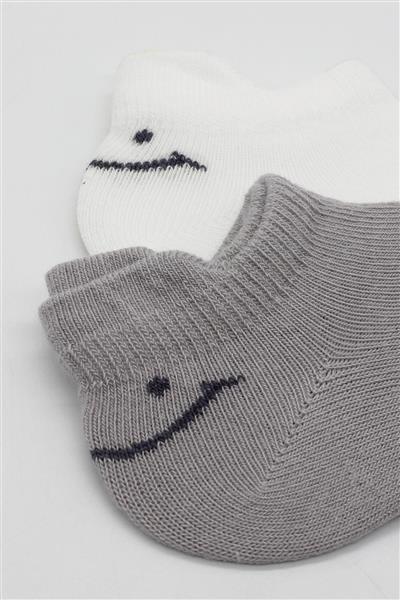 Bistyle 2'Li Sneakers Smile Penye Çorap 20106 Gri Ekru