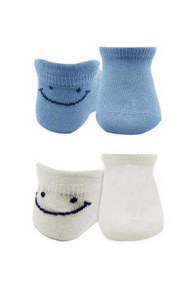 Bistyle 2'Li Sneakers Smile Penye Çorap 20106 Mavi Ekru