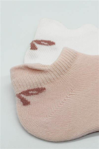 Bistyle 2'Li Sneakers Smile Penye Çorap 20106 Pembe Ekru
