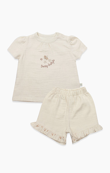 Bistyle 2Li Takım Şortlu Müslin Daisy Flowers 14131 Somon