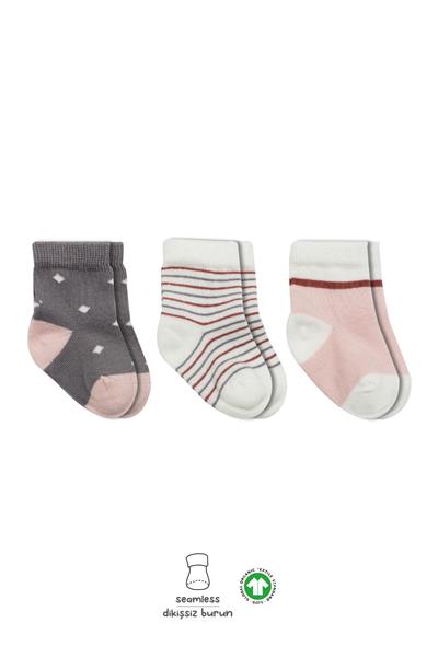 Bistyle 3Lü  Penye Kız Soket Çorap 10112 Gri