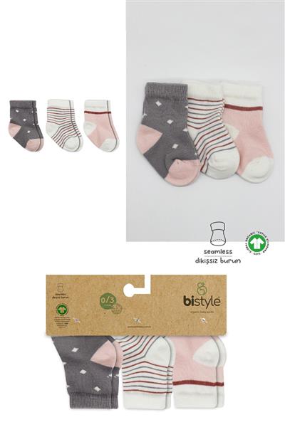 Bistyle 3Lü  Penye Kız Soket Çorap 10112 Gri