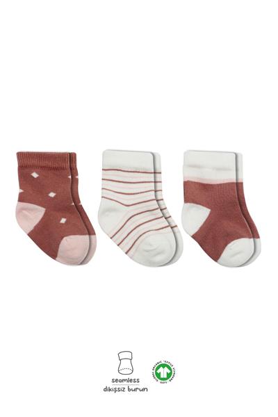 Bistyle 3Lü  Penye Kız Soket Çorap 10112 Pudra