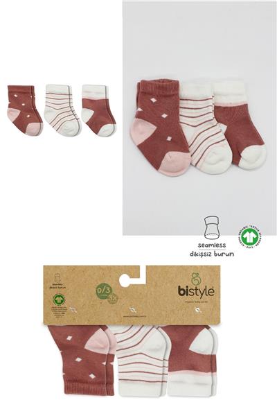 Bistyle 3Lü  Penye Kız Soket Çorap 10112 Pudra