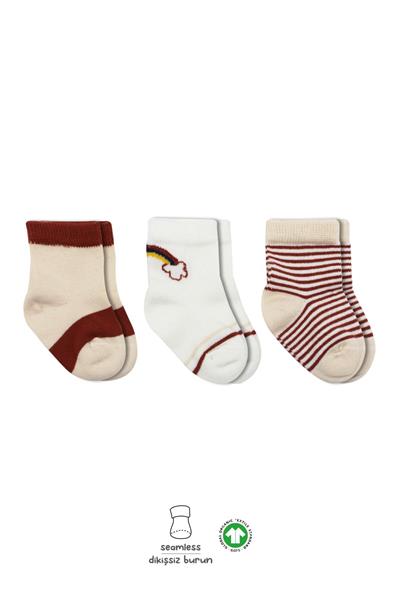 Bistyle 3Lü Penye Rainbow Soket Çorap 10113 Kiremit