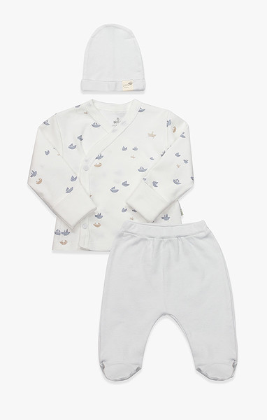 Bistyle 3Lü Zıbın Takım Little Boats 13125 Ekru