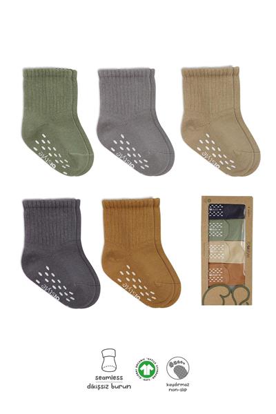 Bistyle 5'Li Penye Kaymaz Düz Soket Çorap 10121 Yeşil