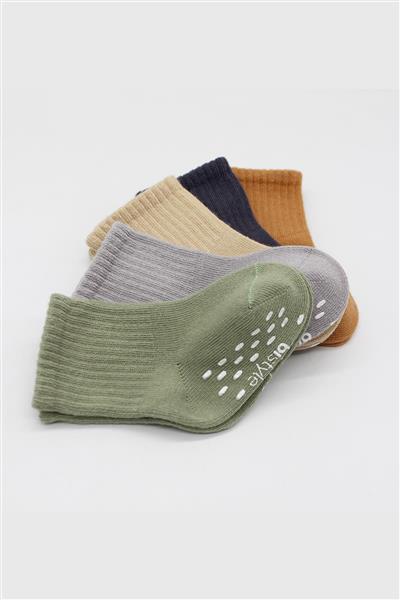 Bistyle 5'Li Penye Kaymaz Düz Soket Çorap 10121 Yeşil