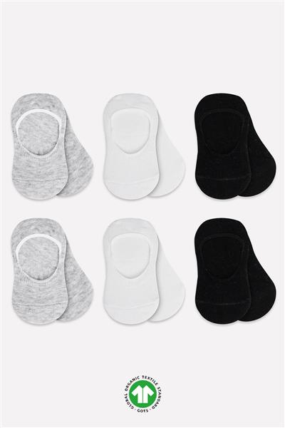 Bistyle 6'Lı Silikonlu Babet Penye Çorap 30101 Gri Beyaz Siyah