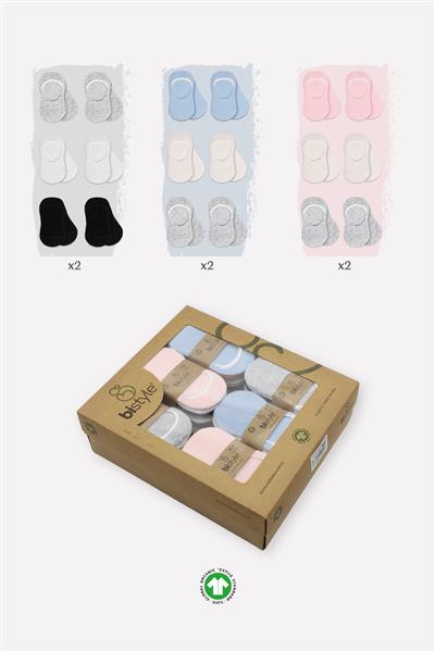 Bistyle 6'Lı Silikonlu Babet Penye Çorap 30101 Gri Beyaz Siyah