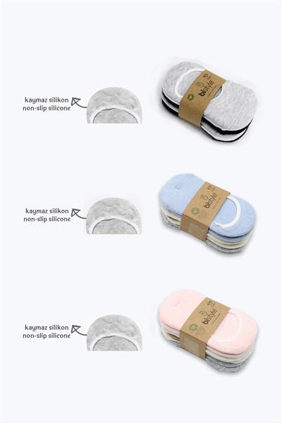 Bistyle 6'Lı Silikonlu Babet Penye Çorap 30101 Gri Beyaz Siyah