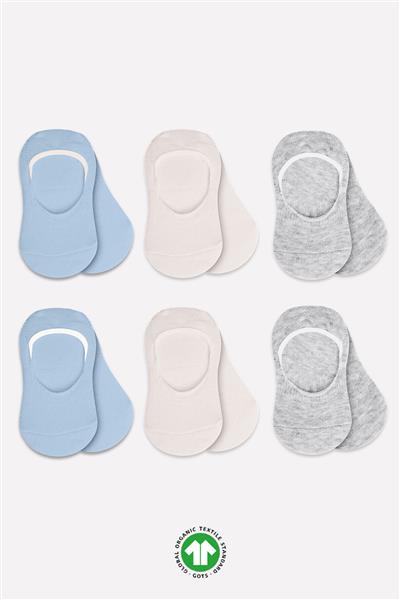 Bistyle 6'Lı Silikonlu Babet Penye Çorap 30101 Mavi Ekru Gri
